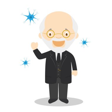 Santiago Ramon y Cajal çizgi film karakteri. Vektör İllüstrasyonu. Çocuk Geçmişi Koleksiyonu.