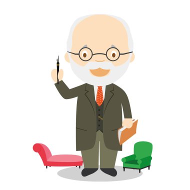 Sigmund Freud çizgi film karakteri. Vektör İllüstrasyonu. Çocuk Geçmişi Koleksiyonu.