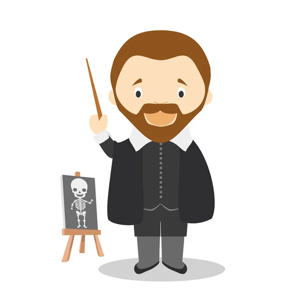 Andreas Vesalius Χαρακτήρας Κινουμένων Σχεδίων Εικονογράφηση Διανύσματος Συλλογή Παιδικής Ιστορίας — Διανυσματικό Αρχείο