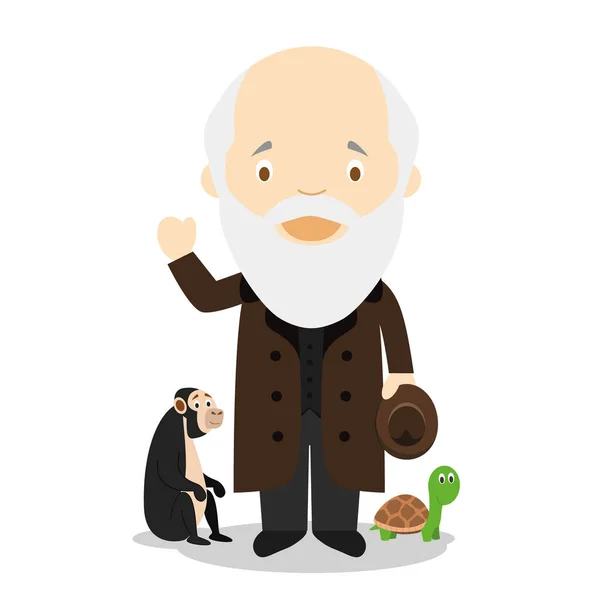 Charles Darwin Personagem Desenho Animado Ilustração Vetorial Coleção História Kids — Vetor de Stock
