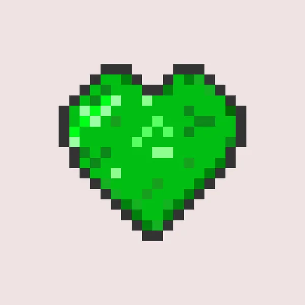 Pixel Heart Main Green Color Ilustracja Wektora Pixelart — Wektor stockowy