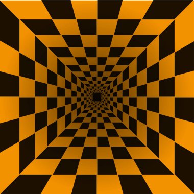 Siyah ve Beyaz kareli perspektif soyut arkaplan, sarı dikdörtgeni harmanlıyor