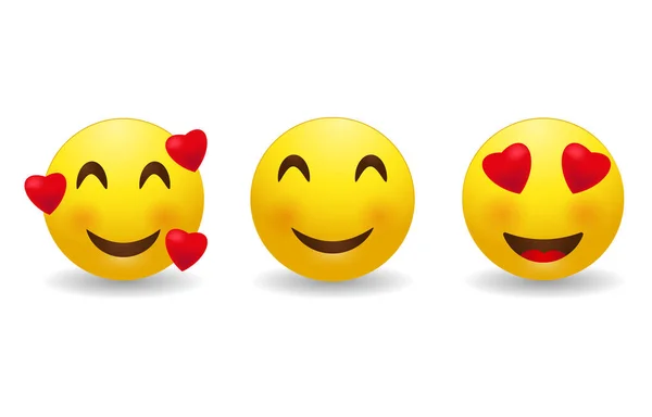 Glücklich Positiv Smiley Emojis Gesetzt Stilisiert Auf Weißem Hintergrund — Stockvektor