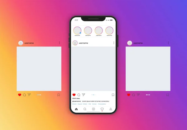 Instagram Carousel Slide Pages Interface Vector Mockup — 스톡 벡터