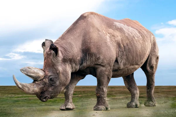 Rhinocéros Marchant Sur Champ Ouvert — Photo