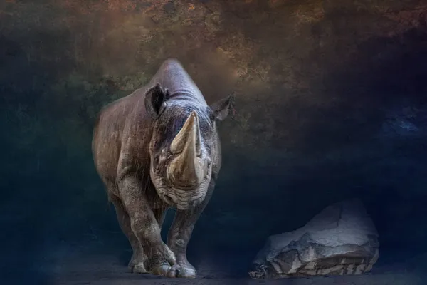 Rinoceronte Lado Uma Rocha — Fotografia de Stock