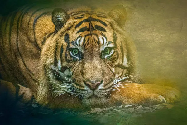 Tiger Som Vilar Huvudet Gräset — Stockfoto