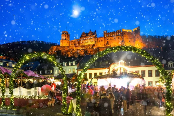Weihnachtsmarkt, Noel Pazarı, Şato, Heidelberg, Almanya 