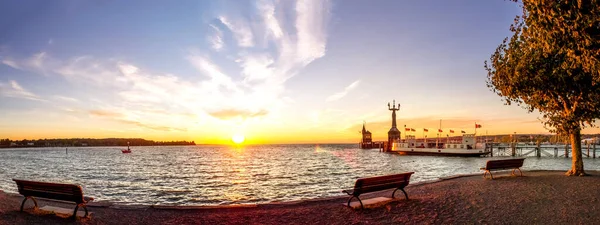 Solnedgång Vid Konstanz Bodensjön Tyskland — Stockfoto