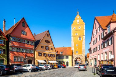 Dinkelsbuehl 'deki Deri Market, Bavyera, Almanya