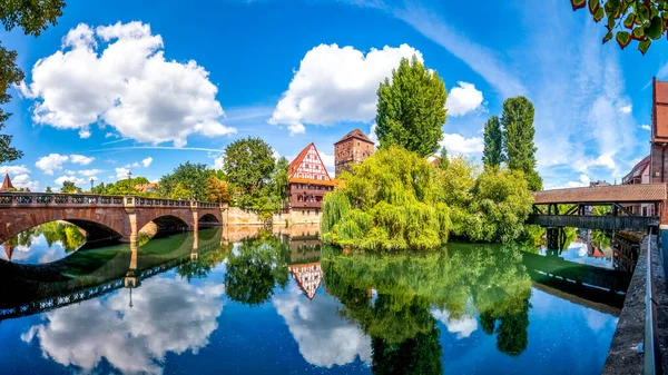 Henkersteg Max Bridge Nürnberg Panoráma — Stock Fotó