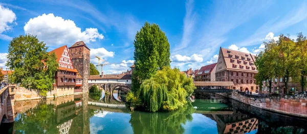 Henkersteg Max Bridge Nürnberg Panoráma — Stock Fotó