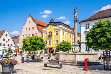 Weilheim Oberbayern 'deki Marien Meydanı, Bavyera, Almanya