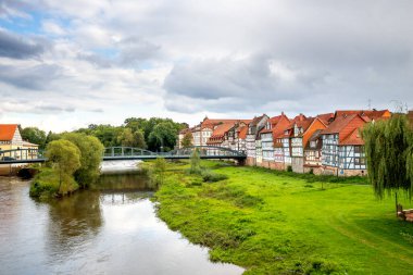 River panorama, Rotenburg an der Fulda, Hessen, Almanya 