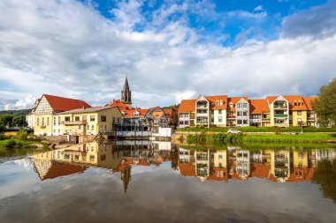 River panorama, Rotenburg an der Fulda, Hessen, Almanya 