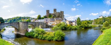 Tarihsel şehir Runkel, Lahn, Hessen, Almanya 