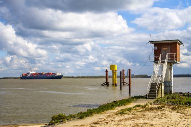 Wischhafen, Marina, Plaj, Almanya 