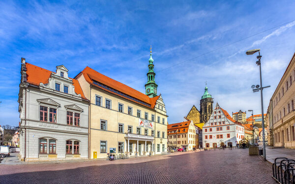 Historical market and church of Pirna, Germany