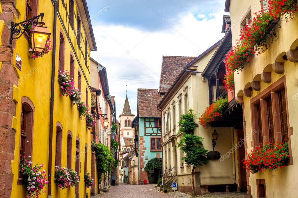 Historical city of Riquewihr, Alsace, France 