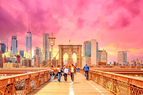 New York City Skyline Brooklyn Bridge Usa — Foto Stock