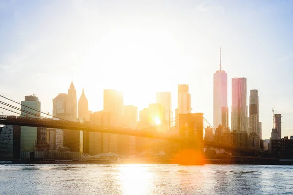 New York City Skyline Brooklyn Bridge Usa — Foto Stock