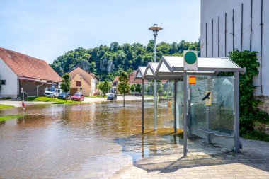River Flood in Harburg, Bavaria, Germany 