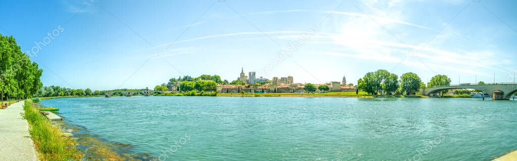 View over Rhone Bridge Saint Benezet in Avignon, France 