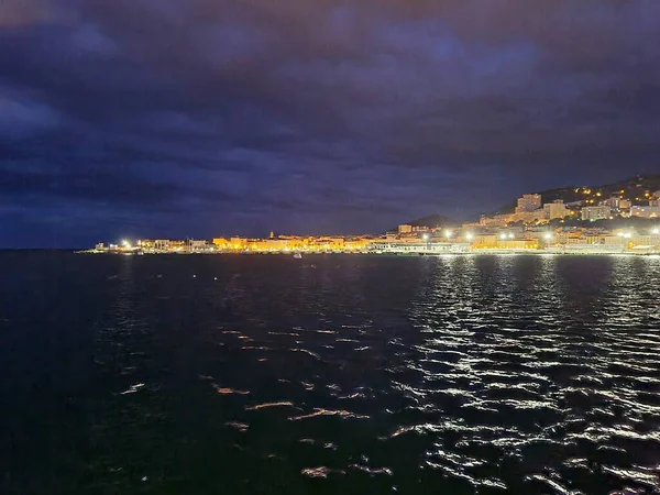 Costa Brilhante Cidade Bastia Ilha Córsega Noite Fevereiro 2021 — Fotografia de Stock