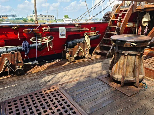 Wooden Windlass Various Rigging Main Deck Old Wooden Sailboat — Stock Fotó