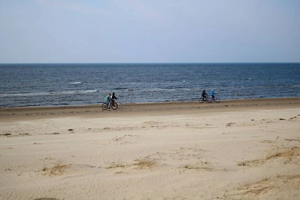 2020 에리가 식지의 모래사장을 자전거를 이동하는 — 스톡 사진