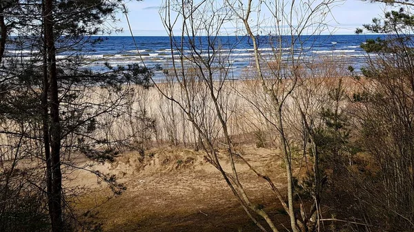 Piaszczysta Plaża Wczesną Wiosną Lekki Opuchlizna Powierzchni Zatoki — Zdjęcie stockowe