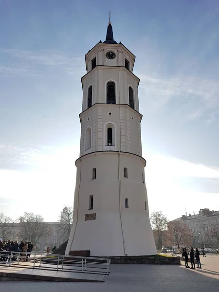 Antiguo Campanario Centro Plaza Catedral Capital Lituana Vilna Noviembre 2018 —  Fotos de Stock