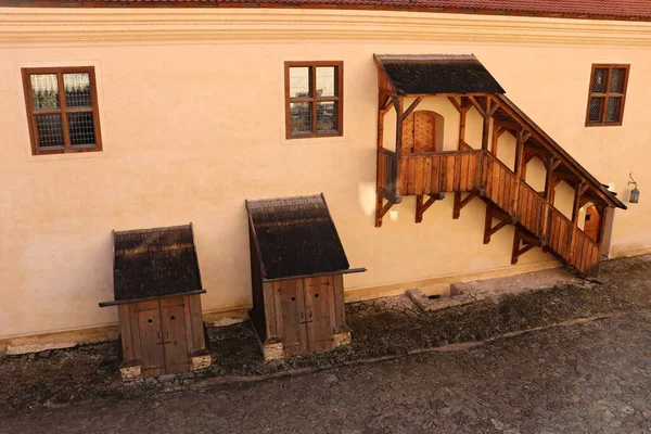 External Wooden Staircase Leading Second Floor Courtyard Bauska Castle Which — Stock Photo, Image