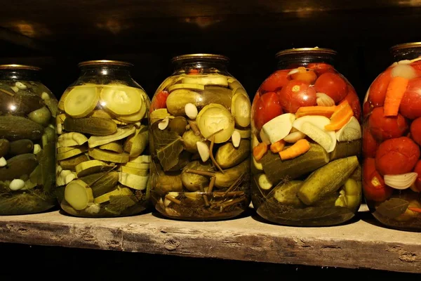 Dans Des Bocaux Verre Légumes Conserve Rustiques Délicieux Préparés Par — Photo