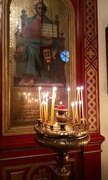 Brandende Kaarsen Jurmala Tempel Van Heilige Prins Vladimir Van Stad — Stockfoto