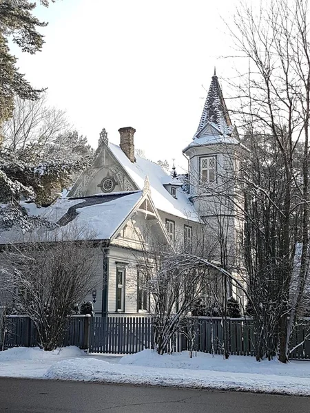 Architecture Wooden Houses Snowy Resort Town Jurmala Latvia January 2019 Stock Image