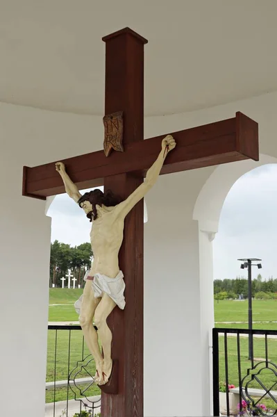 Jesus Kristus Den Snövita Aglonakatolska Kyrkans Territorium Lettland Juli 2019 — Stockfoto