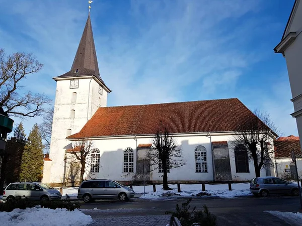 Latvian Evangelical Lutheran Church Winter Small Town Tukums Latvia February — Fotografia de Stock