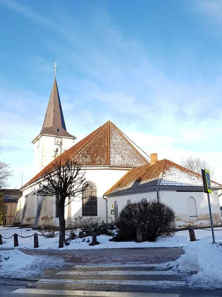 Winter Der Lettischen Evangelisch Lutherischen Kirche Der Kleinstadt Tukums Lettland — Stockfoto