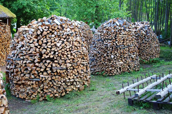Lumbered Chopped Firewood Winter Piled Large Packs Melnsils Kempings Latvia — стоковое фото