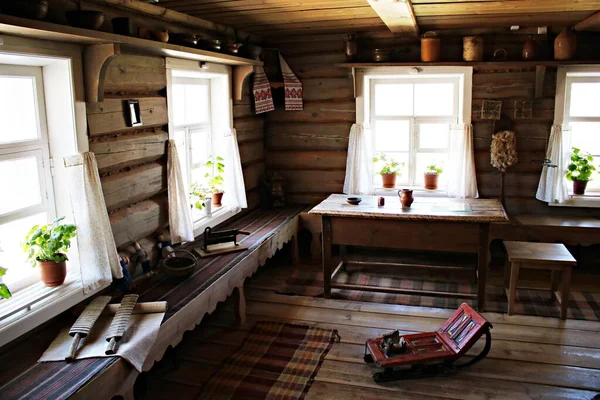 Old Interior Village Hut Museum Reserve Poet Alexander Pushkin Mikhaylovskoye — Stock Photo, Image