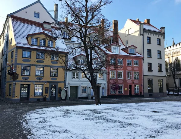 Winter Cityvery Beautiful Panorama Riga City Buildings Sunny Cold Winter — стоковое фото