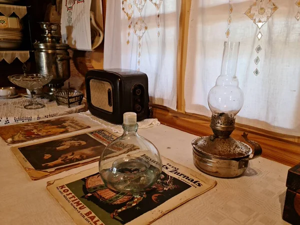 Old Household Items Grandmother Dishes Room Village Hut — стокове фото