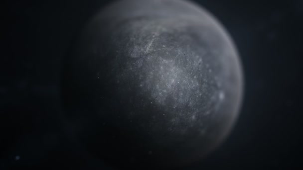 Concepto Cosmos. Vuelo sobre el planeta MERCURIO, Sobre un fondo negro, vista superior — Vídeos de Stock