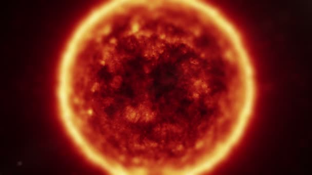 코스모스 개념. 행성 태양 상공을 비행하는 장면, 검은 배경 위에서 위에서 바라본 광경 — 비디오