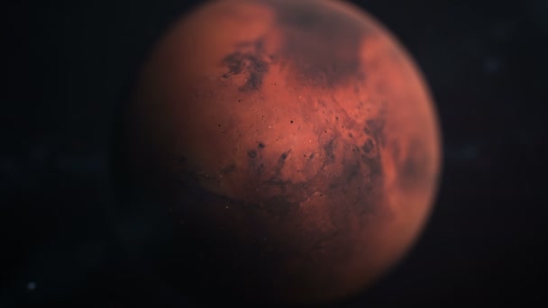 Koncepcja kosmosu. Lot nad planetą Mars, na czarnym tle, widok z góry — Wideo stockowe