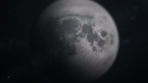 Konsep kosmos. Terbang di atas planet Bulan, Pada latar belakang hitam, pandangan atas — Stok Video