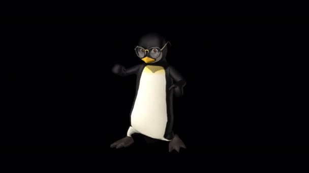 Dancing animated penguin on a black background — Stockvideo