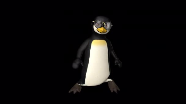 Bailando pingüino animado sobre un fondo negro — Vídeos de Stock