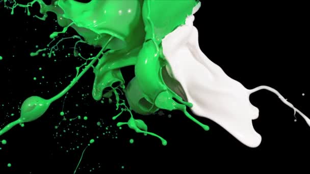 Fröccsenő zöld és fehér festék makrofotózás — Stock videók